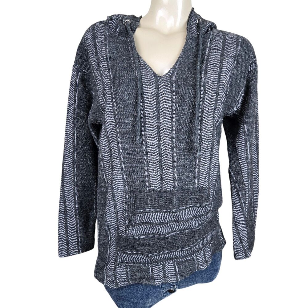 Beach By Exist Pullover Hoodie Sz S Striped Geometric Dark Gray White Baja Jerga